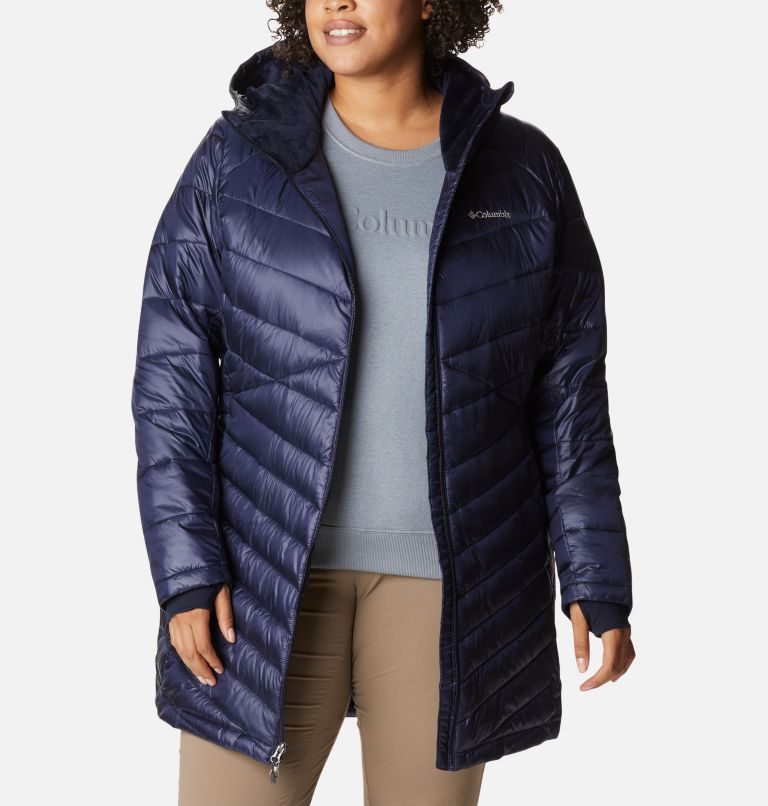 Women's Columbia Joy Peak Omni-Heat Infinity Mid Hooded Insulated Jackets Navy | Plus Size CA-V8651